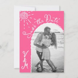 Sunny Tropical Hand drawn日付写真を保存 招待状