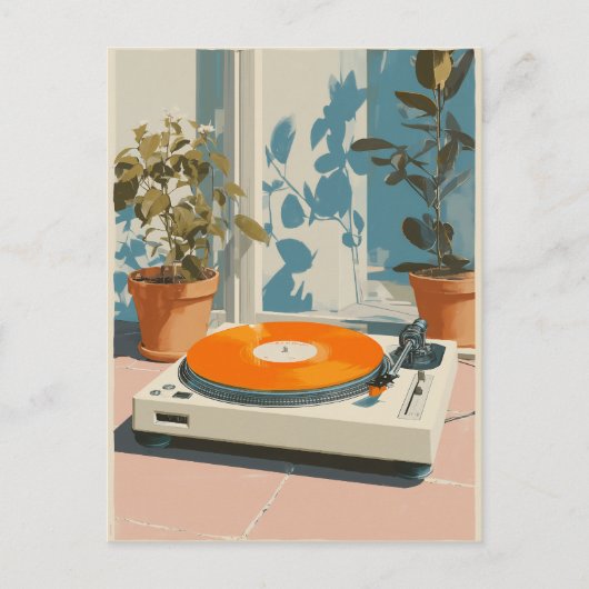 Sunny Turntable with Orange Vinyl ポストカード (正面)