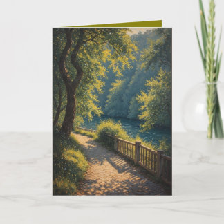Sunny woodland pathway through the trees カード