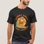 Sunny Xmas Down Under Surfing Santa Design Tシャツ (正面)