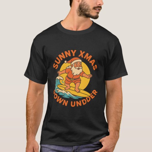 Sunny Xmas Down Under Surfing Santa Design Tシャツ (正面)