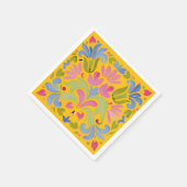 Sunny Yellow and Blue Summer Floral スタンダードカクテルナプキン (角)