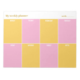 Sunny Yellow and Pink Custom Weekly Planner ノートパッド