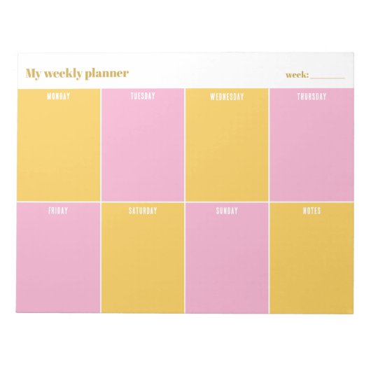 Sunny Yellow and Pink Custom Weekly Planner ノートパッド (正面)