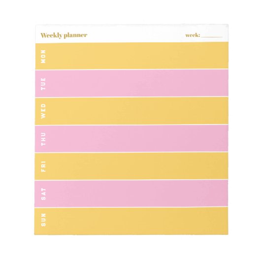 Sunny Yellow and Pink Custom Weekly Planner ノートパッド (正面)