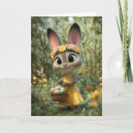 Sunny Yellow Dress Bunny with Easter Basket Card カード