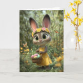 Sunny Yellow Dress Bunny with Easter Basket Card カード (黄色い花)