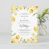 Sunny Yellow Floral Border Wedding 招待状 (スタンド正面)