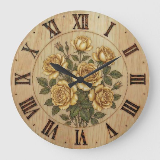 Sunny Yellow Garden Flowers Wall Clock ラージ壁時計 (正面)