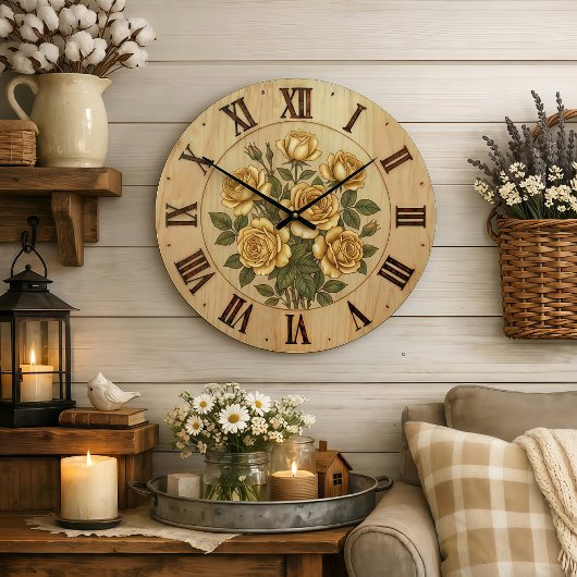 Sunny Yellow Garden Flowers Wall Clock ラージ壁時計