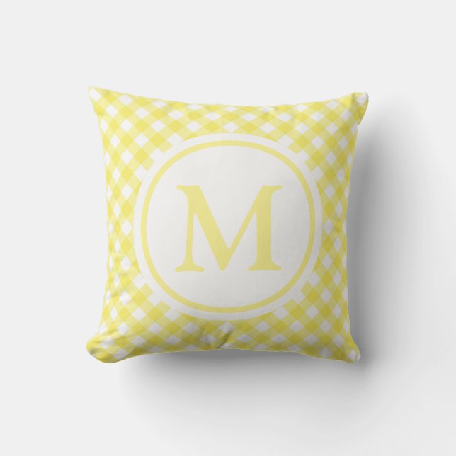 Sunny Yellow Gingham Monogram アウトドアクッション (正面)