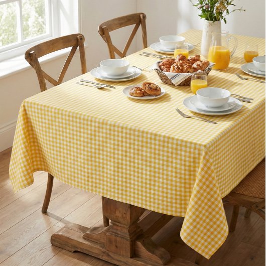 Sunny Yellow Gingham Plaid Farmhouse Cottage テーブルクロス