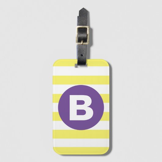 Sunny Yellow Striped Purple Monogram ラゲッジタグ (正面縦)
