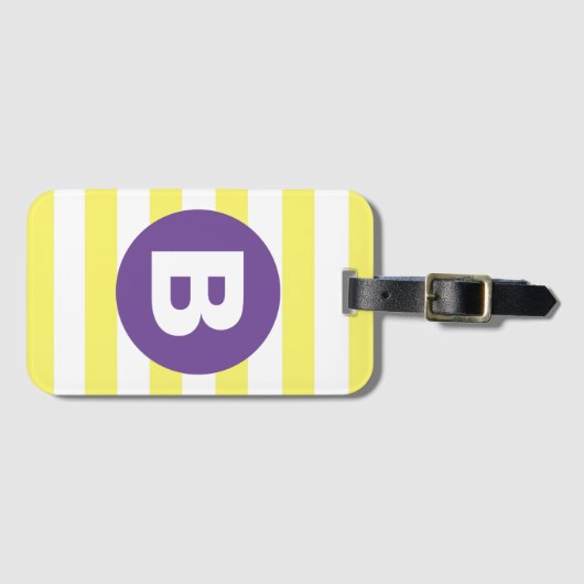 Sunny Yellow Striped Purple Monogram ラゲッジタグ (正面横)