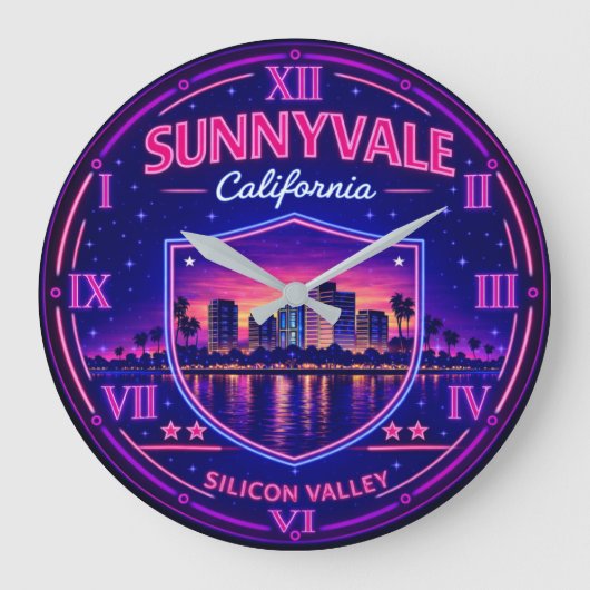 Sunnyvale California Tech Skyline ラージ壁時計 (正面)