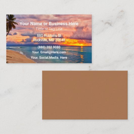 Sunrise Beach and Palm Trees Tropical 名刺 (正面/裏面)