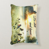 Sunrise Church with Birds in Misty Meadow アクセントクッション (正面(垂直))