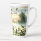 Sunrise Church with Birds in Misty Meadow カフェラテマグ (右)