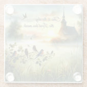 Sunrise Church with Birds in Misty Meadow ガラスコースター (裏面)