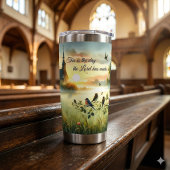 Sunrise Church with Birds in Misty Meadow 保温保冷タンブラー