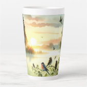 Sunrise Church with Birds in Misty Meadow No Verse カフェラテマグ (正面)