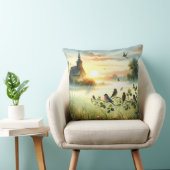 Sunrise Church with Birds in Misty Meadow No Verse クッション (椅子)