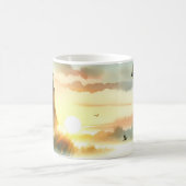 Sunrise Church with Birds in Misty Meadow No Verse コーヒーマグカップ (中央)