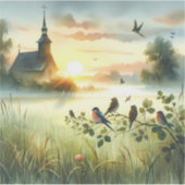 Sunrise Church with Birds in Misty Meadow No Verse シール (正面)