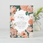 Sunrise Coral/Blush Peach/Driftwood Cream Wedding 招待状 (スタンド正面)