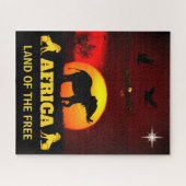 Sunrise, eagles, lions & elephant on Africa land ジグソーパズル (横)