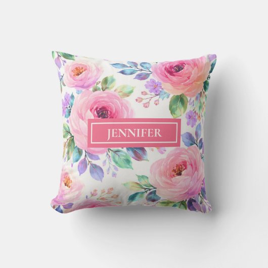 Sunrise Floral Boho Custom Name Design             クッション (正面)