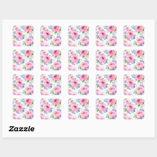 Sunrise Floral Boho Custom Name Design             スクエアシール (シート)