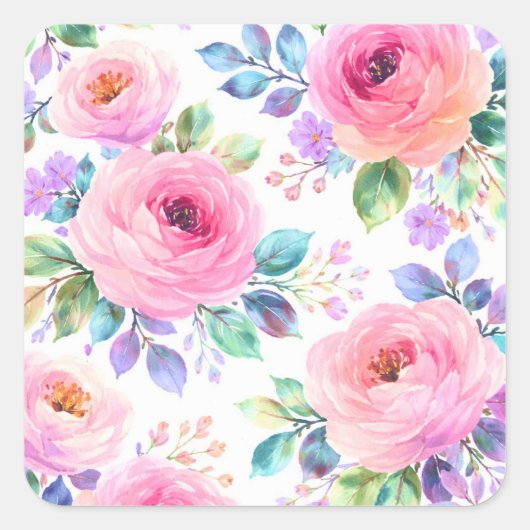 Sunrise Floral Boho Custom Name Design             スクエアシール (正面)