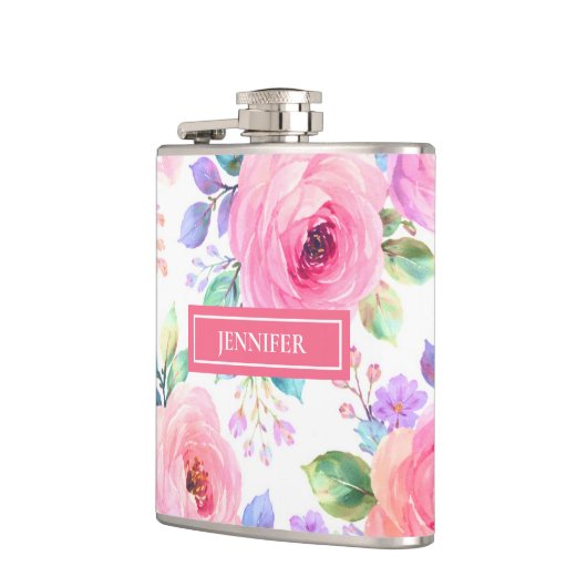 Sunrise Floral Boho Custom Name Design フラスク (左)