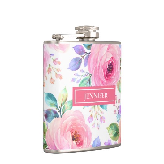 Sunrise Floral Boho Custom Name Design             フラスク (右)