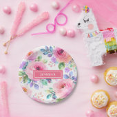 Sunrise Floral Boho Custom Name Design ペーパープレート (パーティー)