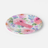 Sunrise Floral Boho Custom Name Design ペーパープレート (アングル)