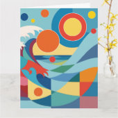 Sunrise Ocean Wave Birthday Card カード (黄色い花)