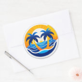 🌅 Sunrise Ocean Waves Emblem Sticker Coastal Gift ラウンドシール (封筒)
