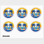 🌅 Sunrise Ocean Waves Emblem Sticker Coastal Gift ラウンドシール (シート)