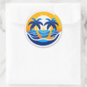 🌅 Sunrise Ocean Waves Emblem Sticker Coastal Gift ラウンドシール (バッグ)