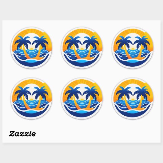 Sunrise Over Ocean Waves Emblem ラウンドシール (シート)