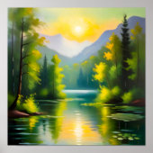 Sunrise over snow covered mountains and lake ポスター (正面)