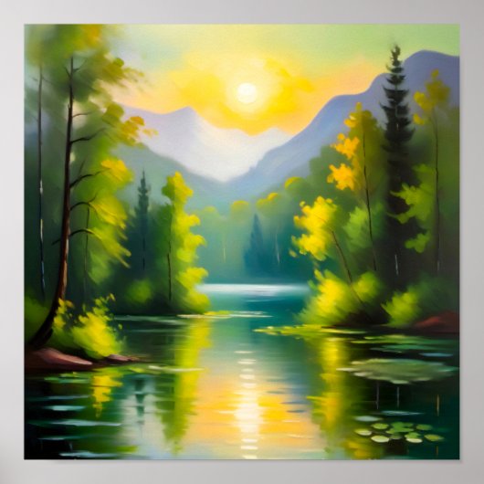 Sunrise over snow covered mountains and lake ポスター (正面)