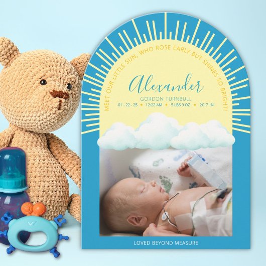Sunrise Preemie Birth Announcement Card 招待状