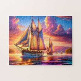 Sunrise Sailboats at Sea Nautical Regatta ジグソーパズル