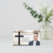 Sunrise White Black Cross Pastor Photo  名刺 (スタンド正面)