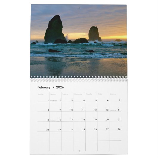 Sunrises and Sunsets 2026 Calendar カレンダー (2月 2026)