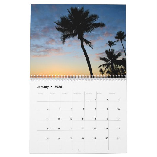 Sunrises and Sunsets 2026 Calendar カレンダー (1月 2026)