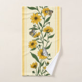 Sunrootフローラストライプオン(オフ白) バスタオルセット (ハンドタオル)